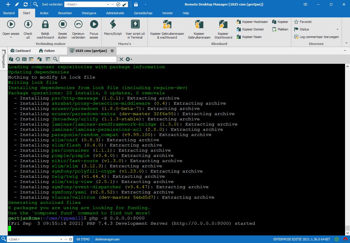 Na enkele installatietaken via Composer starten we php’s ingebouwde webserver.