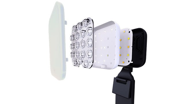 Door de gebruikte led-jes, diffuser en lenzen geeft de Litra Glow uniform en niet-verblindend licht.