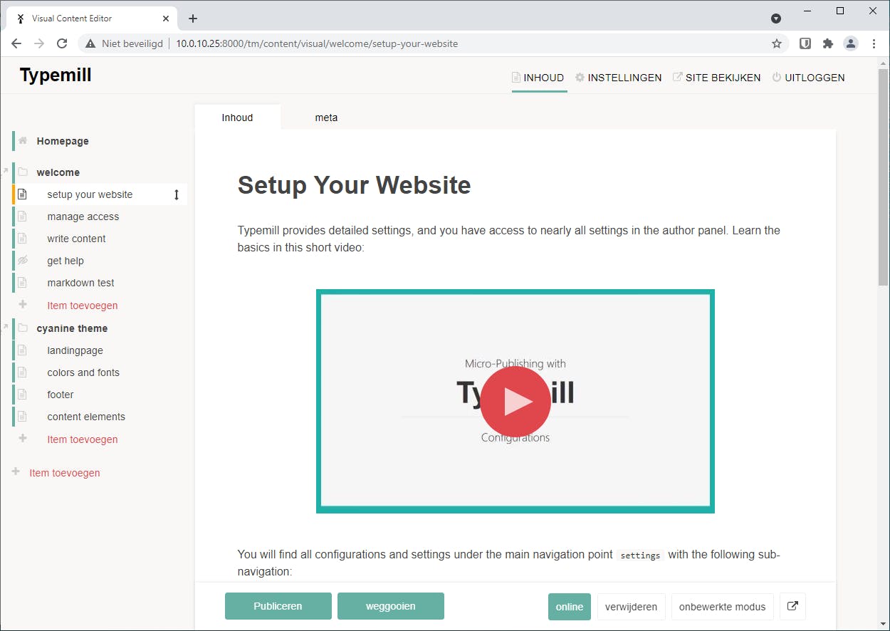 Je beheeromgeving geeft een duidelijke structuur met de pagina’s van je website.