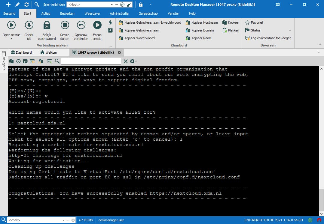 Door enkele vragen te beantwoorden, kun je het certificaat voor Nextcloud maken.