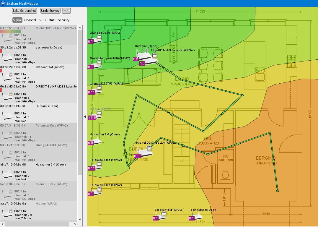 Een heatmap maakt meteen duidelijk in welke ruimtes je een sterk wifi-signaal mag verwachten.