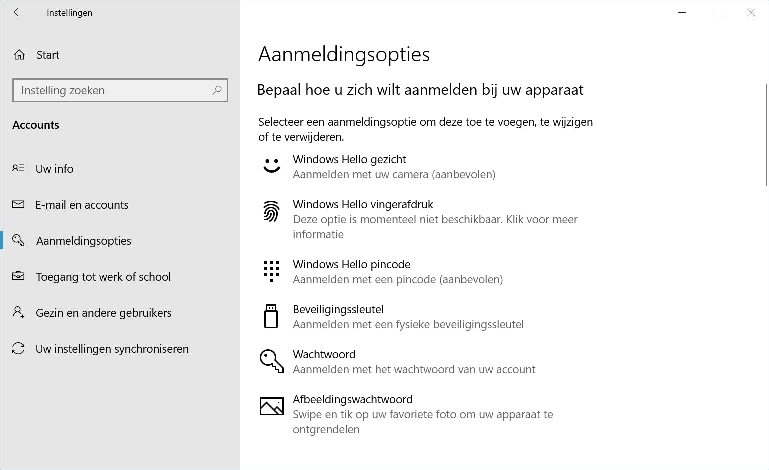 Windows Hello ondersteunt verschillende manieren van aanmelding.