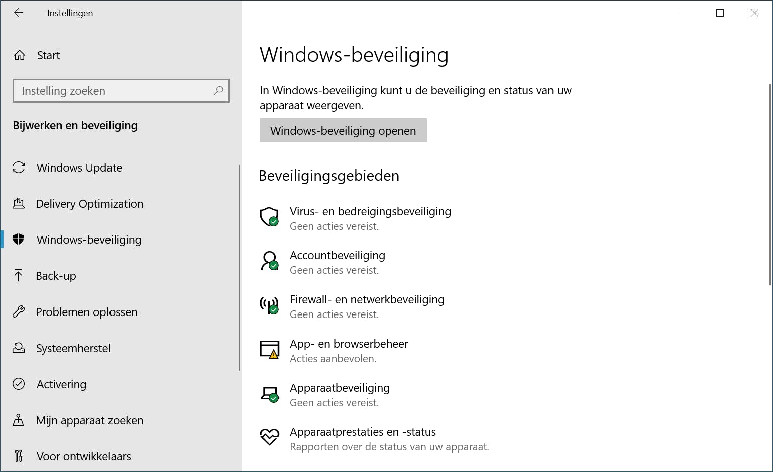 Een handig overzicht dat aangeeft hoe de laptop is beschermd.