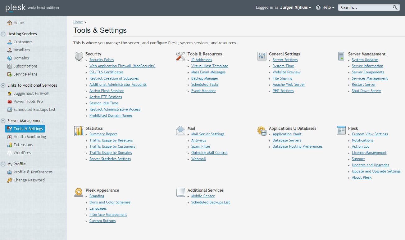 admin panels voor hosting