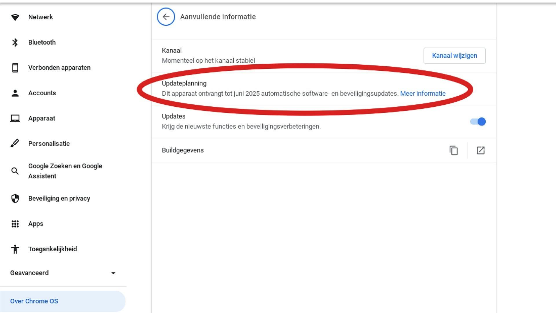 Check de einde van support en update datum Chromebook
