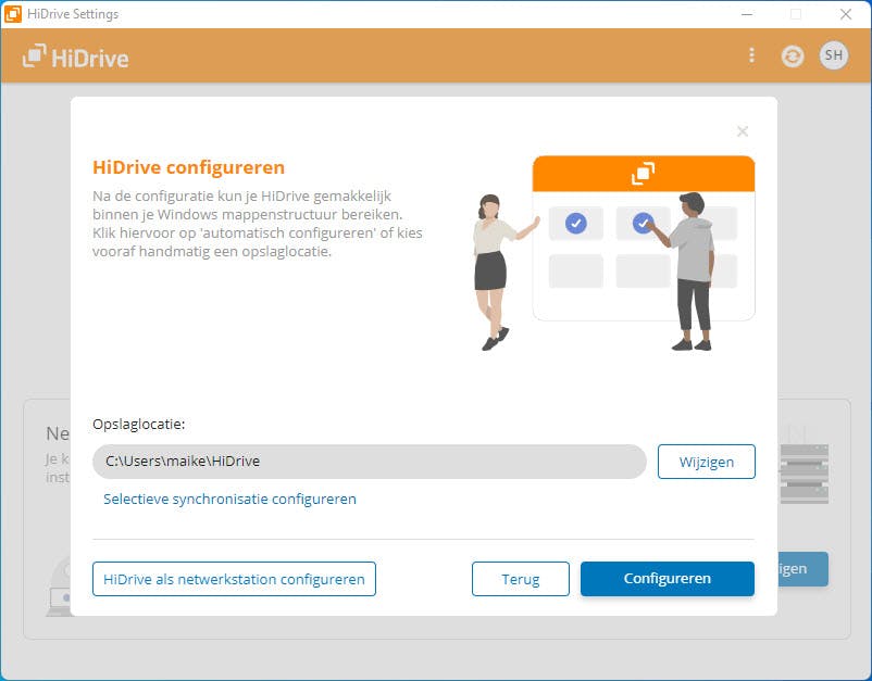 Afbeelding 2: Voeg een HiDrive-map aan de computer toe en bewaar voortaan automatisch een kopie van je bestanden in de cloud.