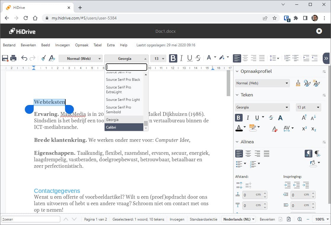Afbeelding 3: Gebruik in HiDrive Office bovenaan de knoppenbalk om een tekst op te maken.