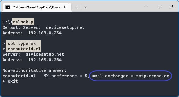 Via een ‘nameserver-lookup’ achterhaal je ook de mail exchanger van je domeinnaam.