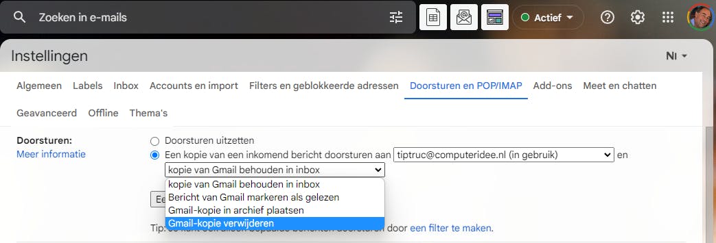 Wil je een kopie bewaren van de doorgestuurde Gmail-berichten?