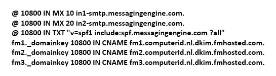 Met dergelijke DNS-informatie kan je provider de nodige aanpassingen in de MX-records doorvoeren (in dit voorbeeld: e-mailprovider Fastmail).