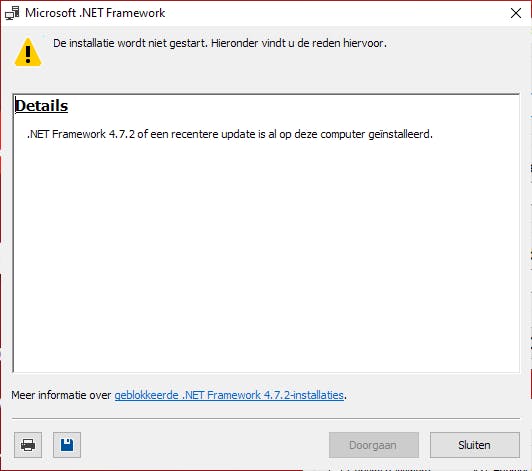 De installer controleert of .net Framework op het systeem staat.