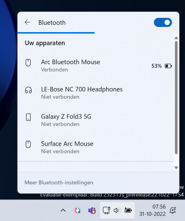 Snelle toegang tot de bluetooth-apparaten.