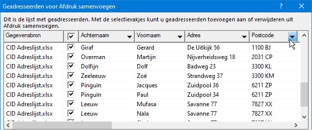Word haalt de adressen uit je adreslijst in Excel.