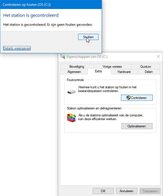Na schijfcontrole blijkt hier alles in orde te zijn