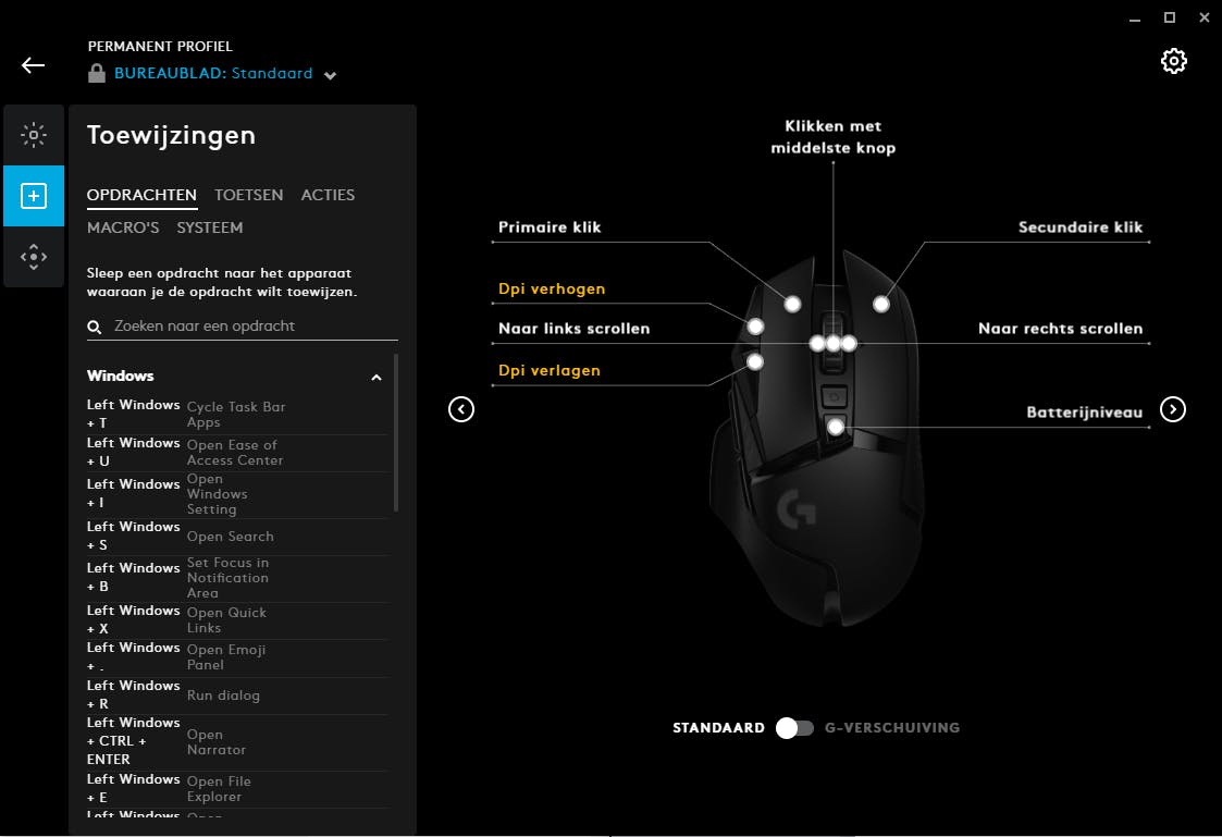 Logitech G HUB knoppen