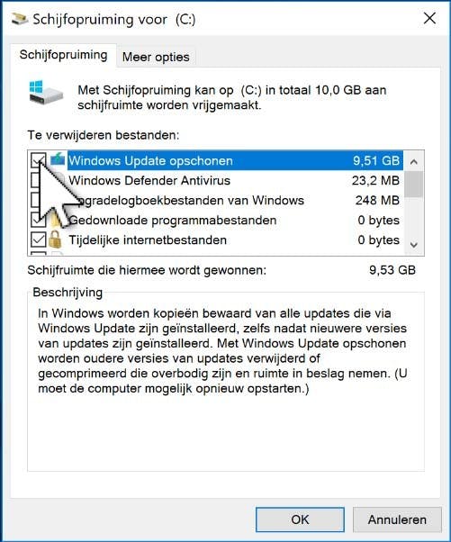 Schijfopruiming is de tool die je nodig hebt in Windows (10) om schijfruimte vrij te maken
