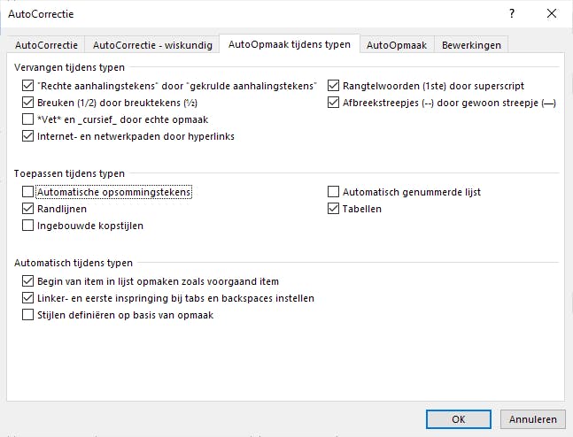 Vanaf nu moet je zelf aangeven waar je een opsomming of een nummering wilt gebruiken.