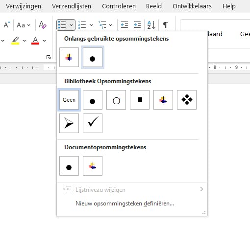Welk opsommingsteken wil je gebruiken?