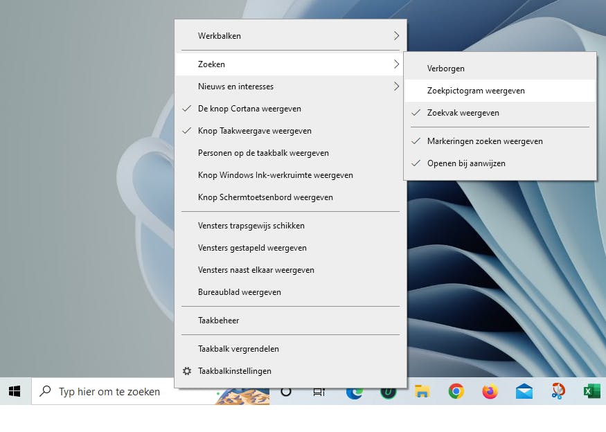 Door met rechts op het zoekvak te klikken kun je de markeringen laten verdwijnen.