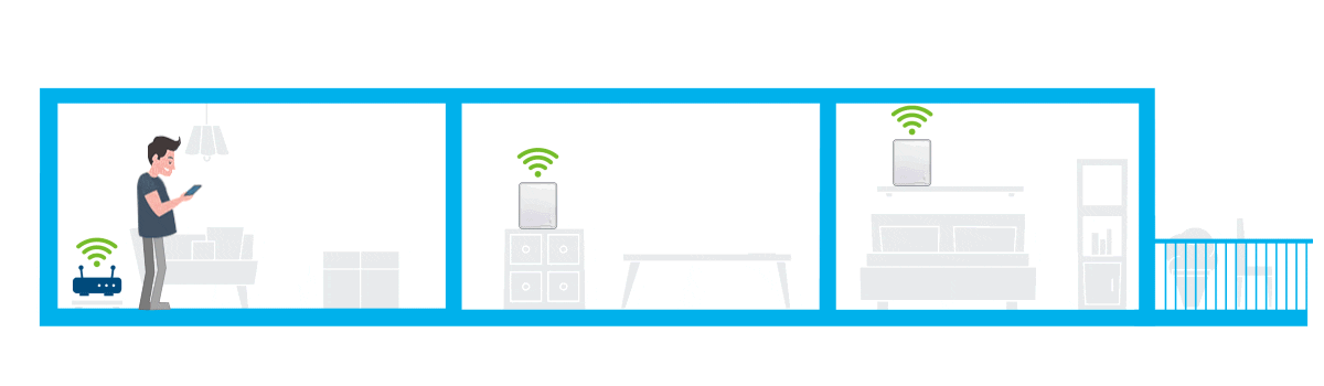 persoon die door huis loopt met wifi verbinding
