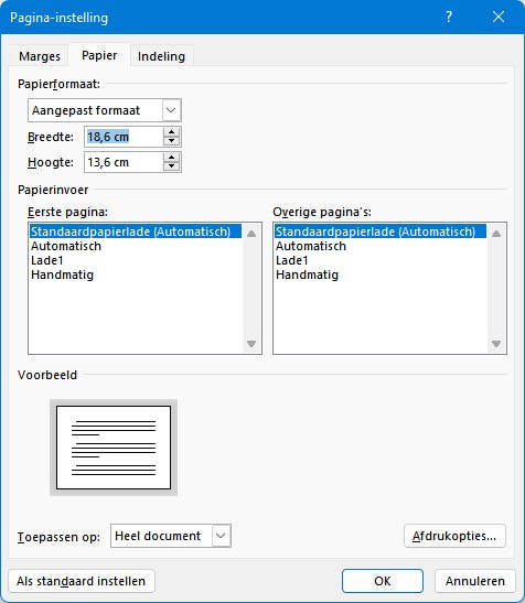 Je stelt het papierformaat zowel horizontaal als verticaal het best zo’n 6 mm groter in.