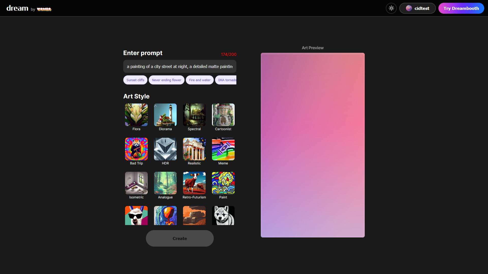 Wombo Dream biedt allerlei voorgebakken stijlen.