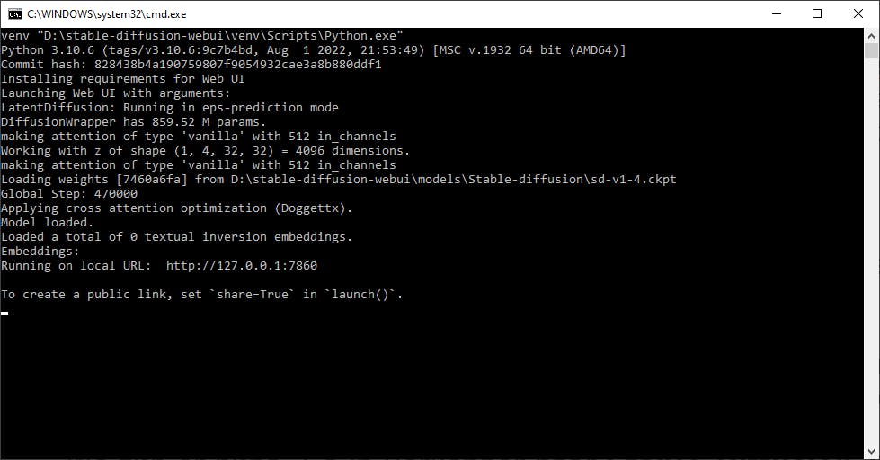Webui-user.bat stelt automatisch alles voor je in.