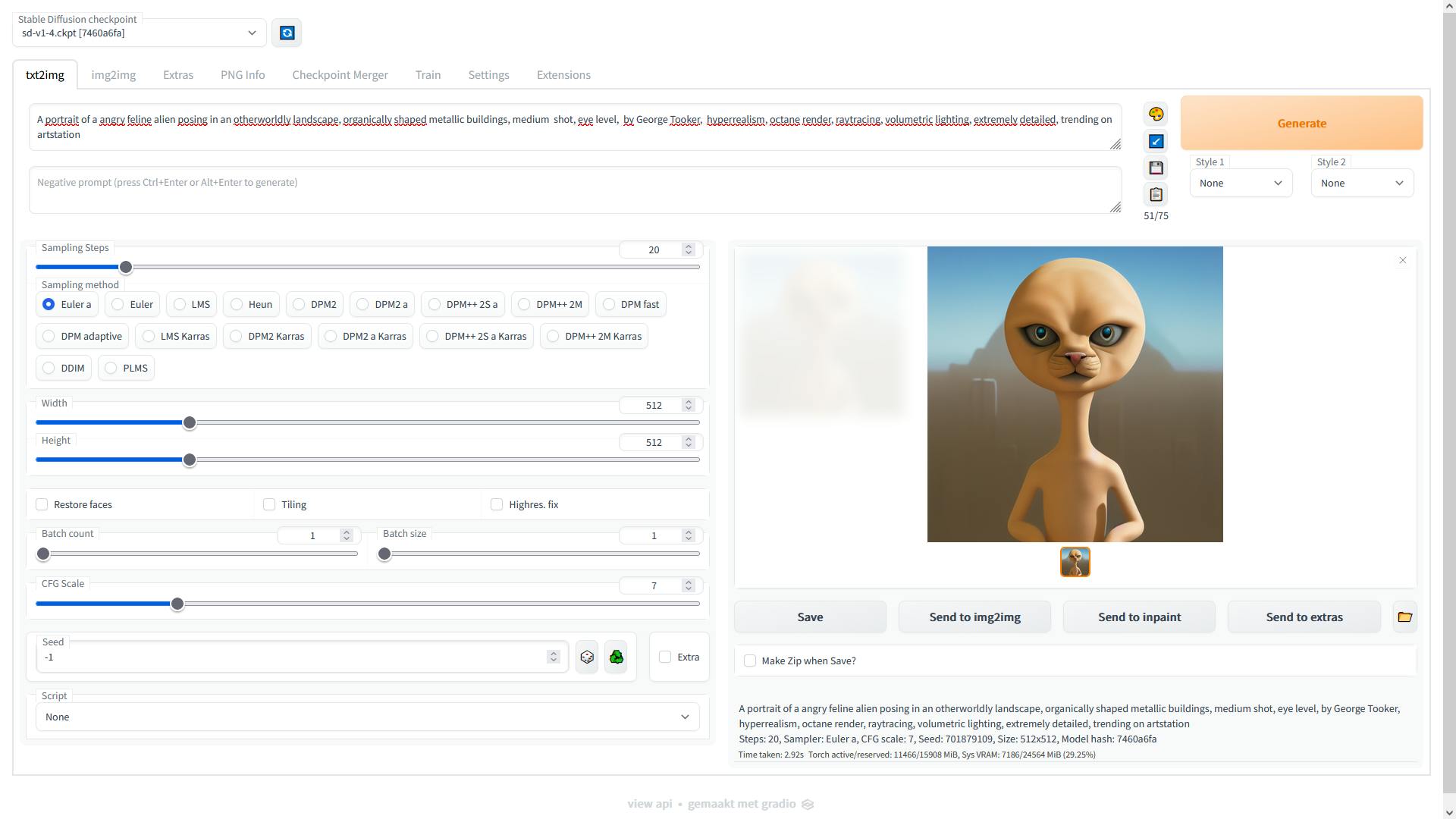 Onze eerste creatie in SD op onze eigen WebUI.
