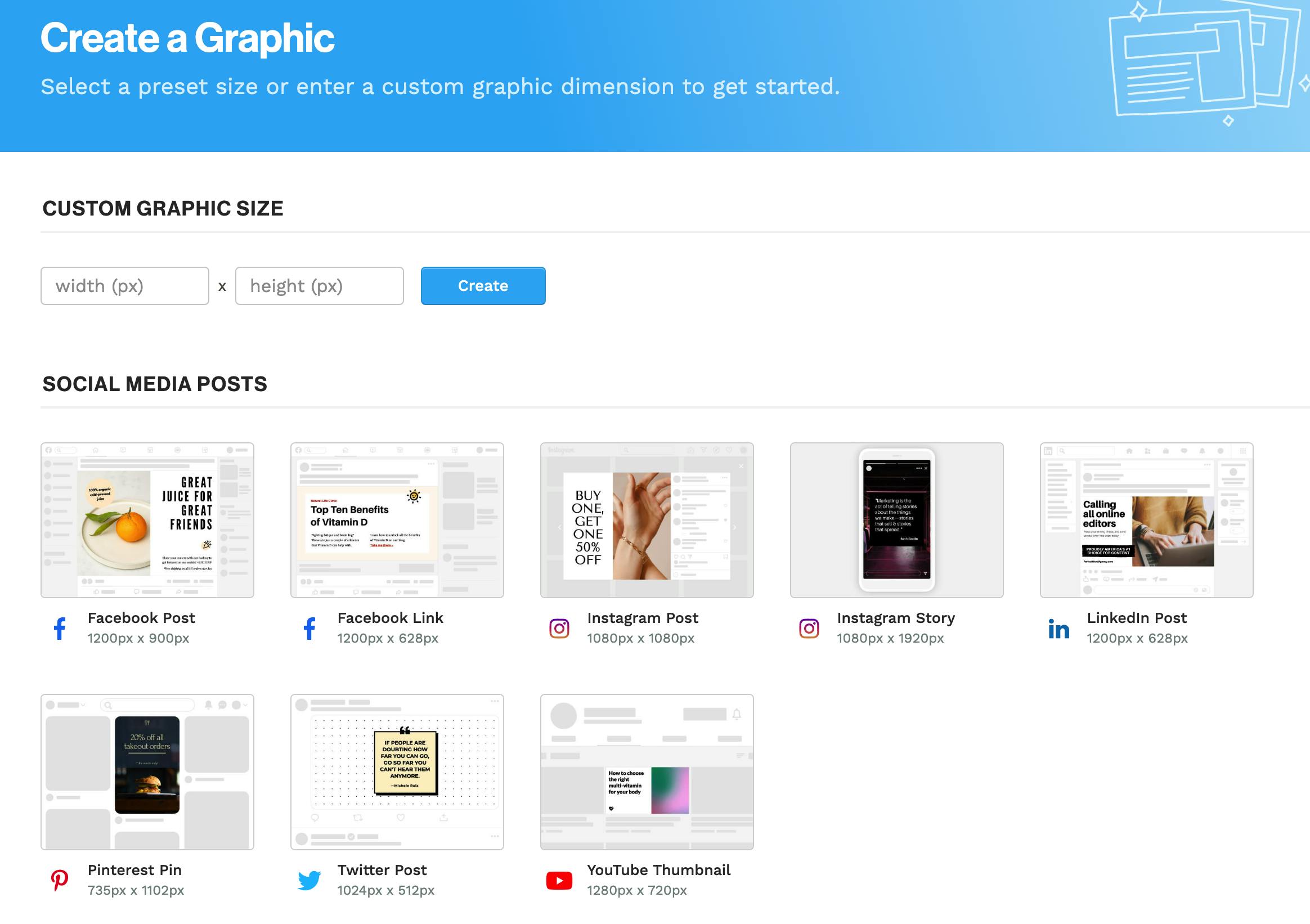Geef eerst aan welke type graphic je wilt gaan maken.