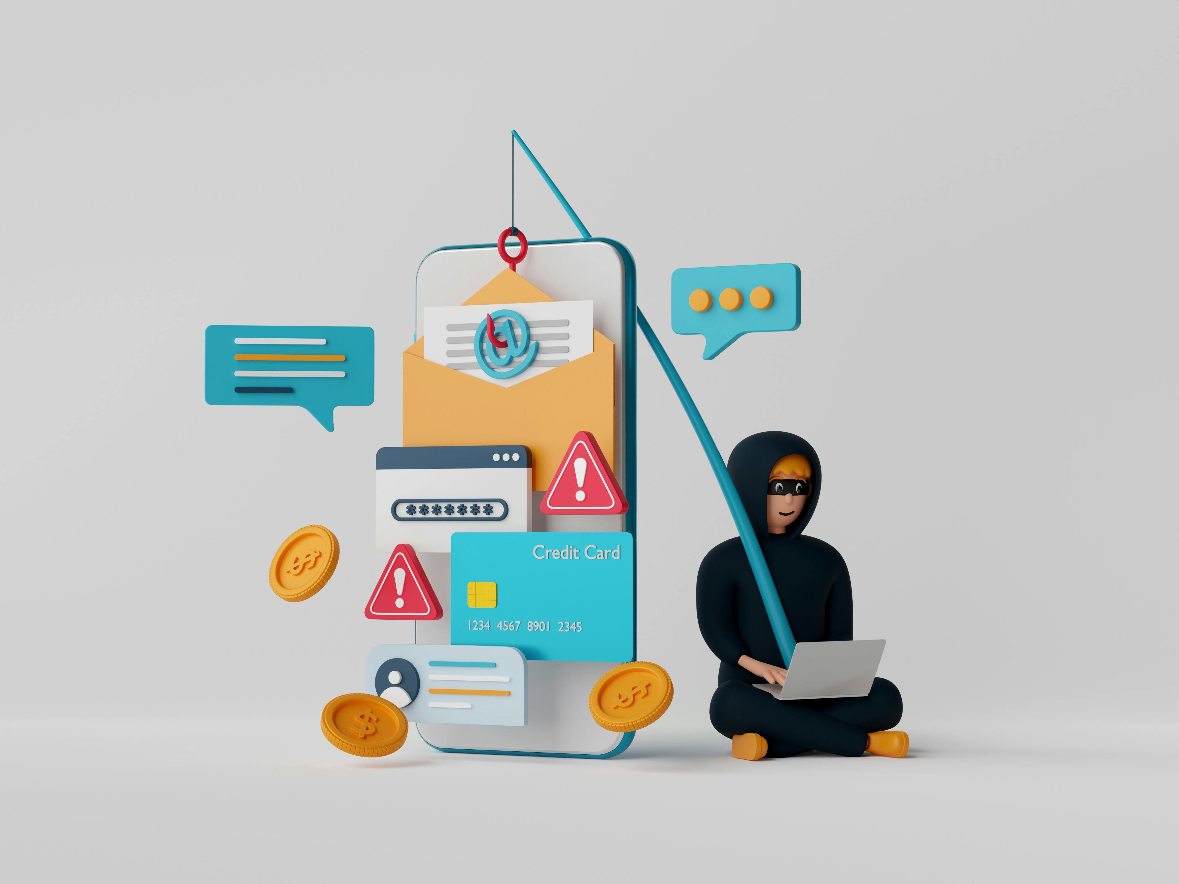 man die met een vishengel gegevens binnen haalt