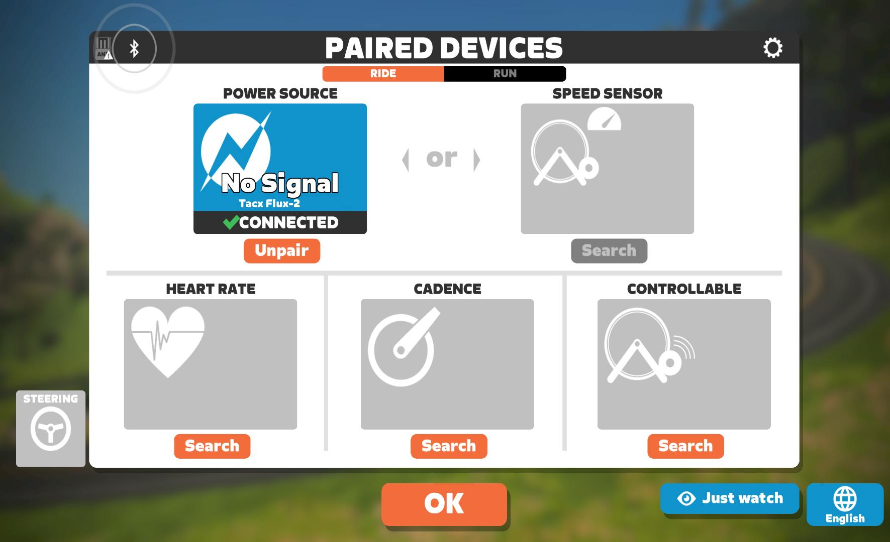 In Zwift kun je kijken of je trainer wel volledig herkend wordt door je computer of tablet. Klik op de afbeelding voor een grotere weergave.