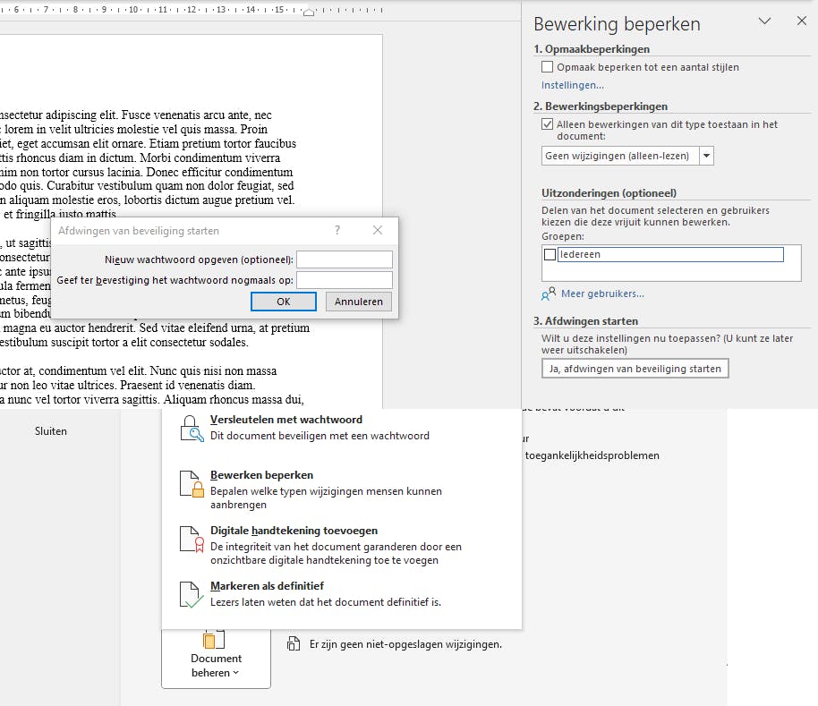 Alleen met dit wachtwoord kan men de geselecteerde tekst wijzigen.