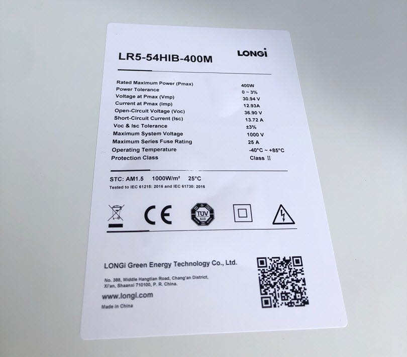 Productsticker van Longi-zonnepaneel