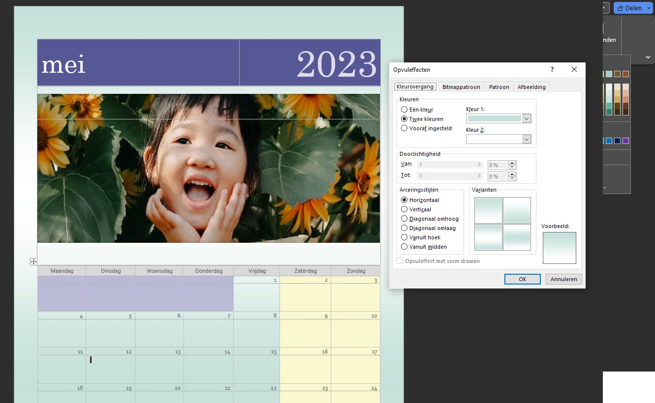 Je kunt ook een kleurovergang toepassen.