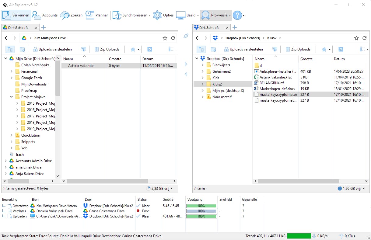 De inhoud van de online diensten verschijnt in tabbladen.
