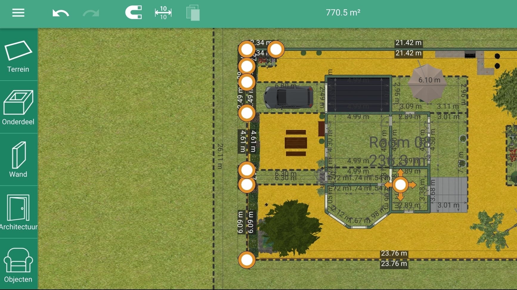 Een plattegrond van een tuin in de app Home Design 3D Outdoor & Garden