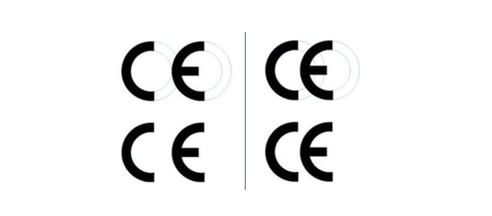 Links het Europese logo, rechts het misleidende 'Chinese Export'-logo.