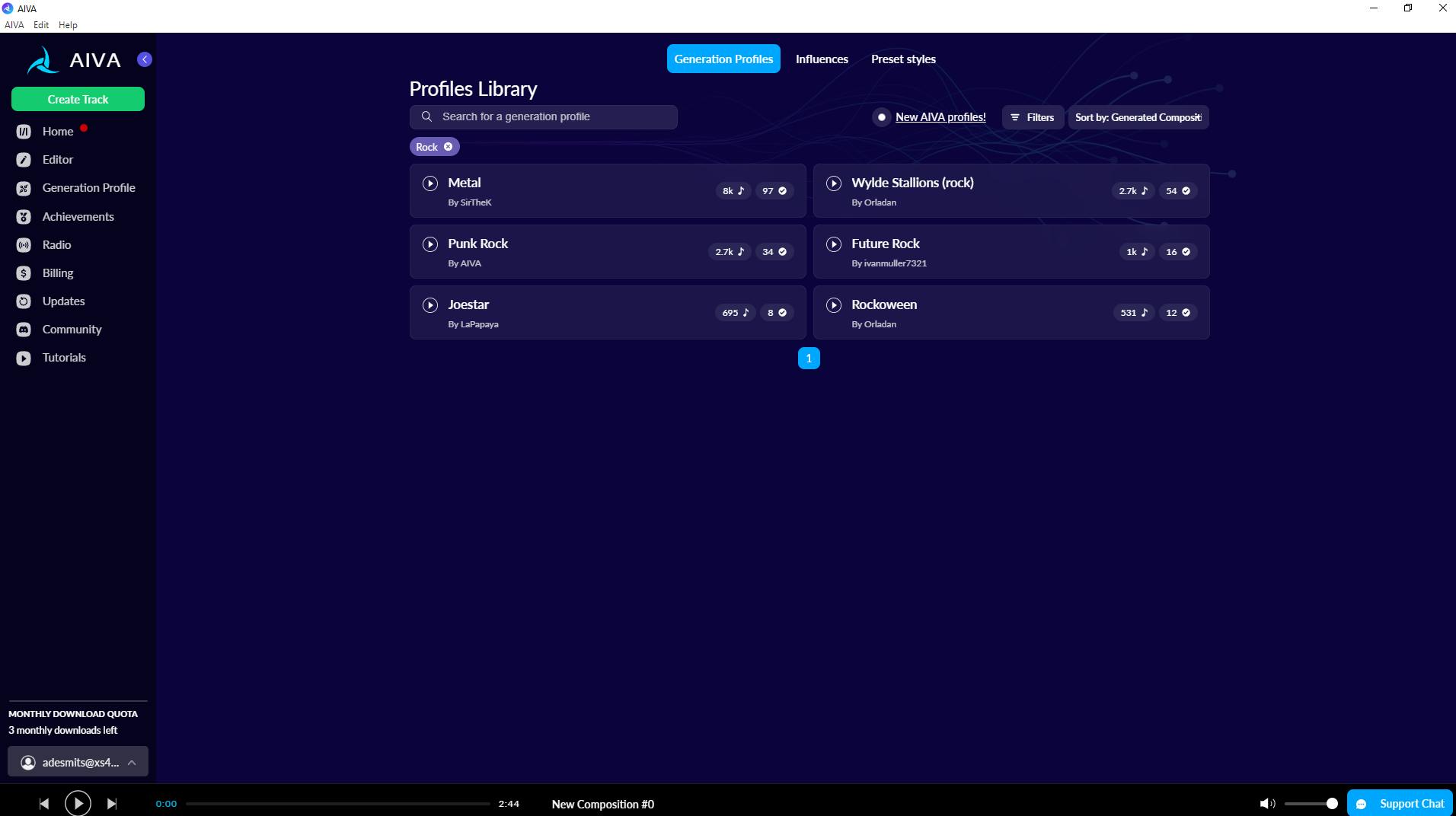 Profiles zijn gedetailleerde instructies hoe AIVA moet componeren.