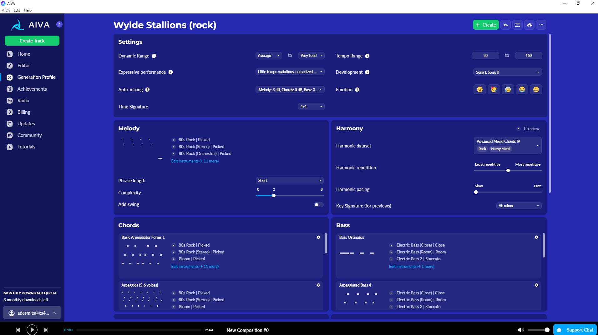 Met profielen kun je het compositieproces van AIVA tot in detail sturen.