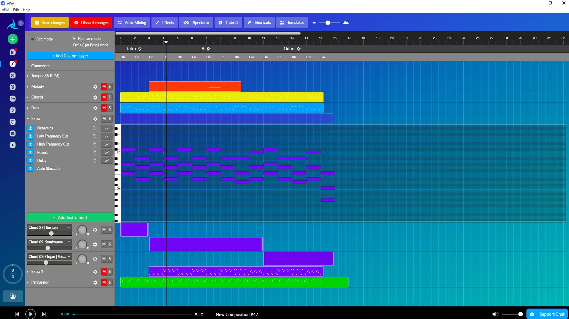 Een volledige DAW geeft je totale controle over alle aspecten van een door AIVA gemaakt nummer.
