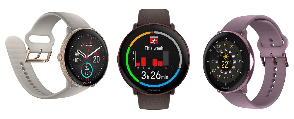 Naast elkaar drie kleuren van de Polar Ignite 3
