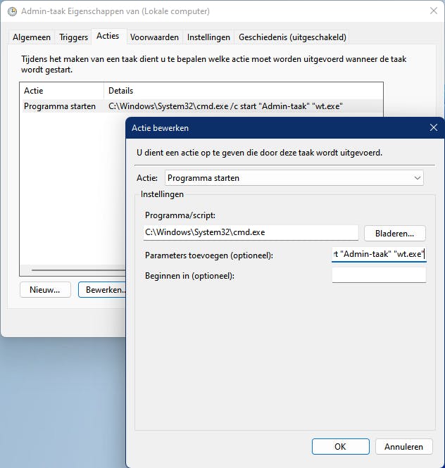 Via een ingeplande taak kun je een applicatie met meer rechten, maar zonder UAC-prompt uitvoeren.