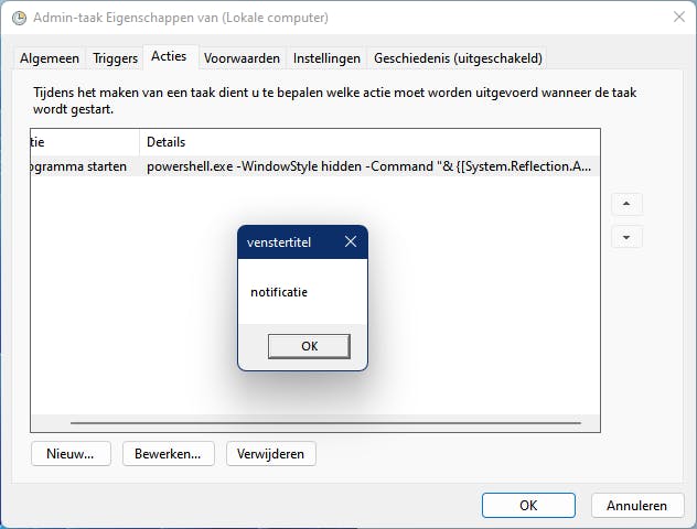 Met een scriptregel zorg je voor een pop-upvenster bij het uitvoeren van een taak.