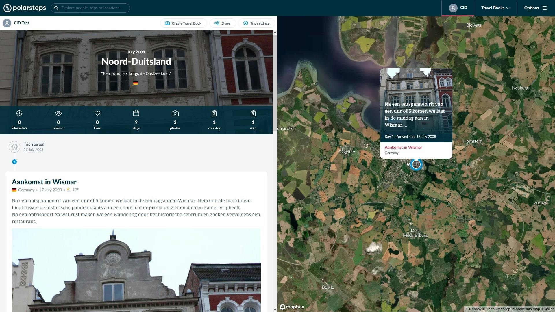Polarsteps heeft de ingevoerde informatie mooi vormgegeven en op de kaart gezet.