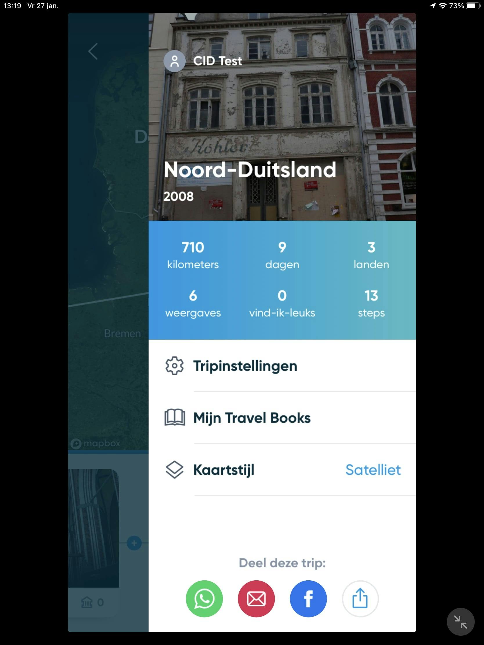 Vanuit de app stuur je je vrienden een link naar je reisverslag.