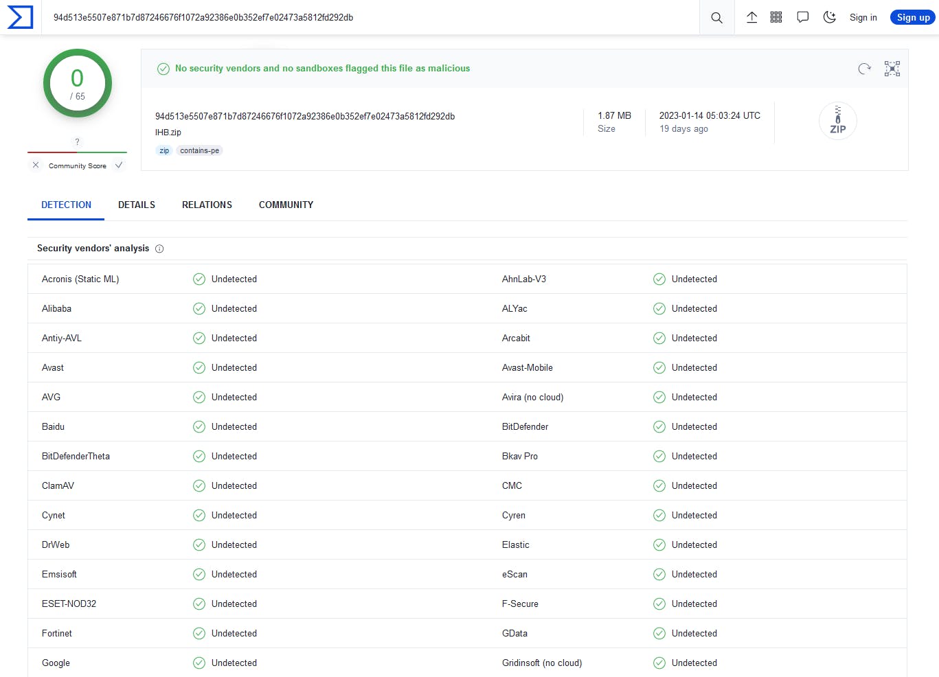 Je kunt een bestand snel vanuit Detect It Easy naar VirusTotal sturen voor analyse.