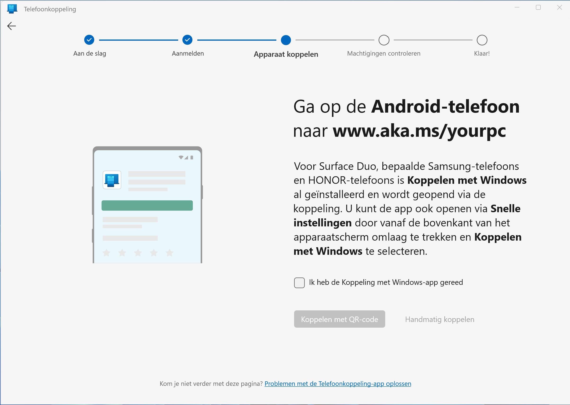 Installeer de app op je telefoon en kies voor Koppelen met QR-code.