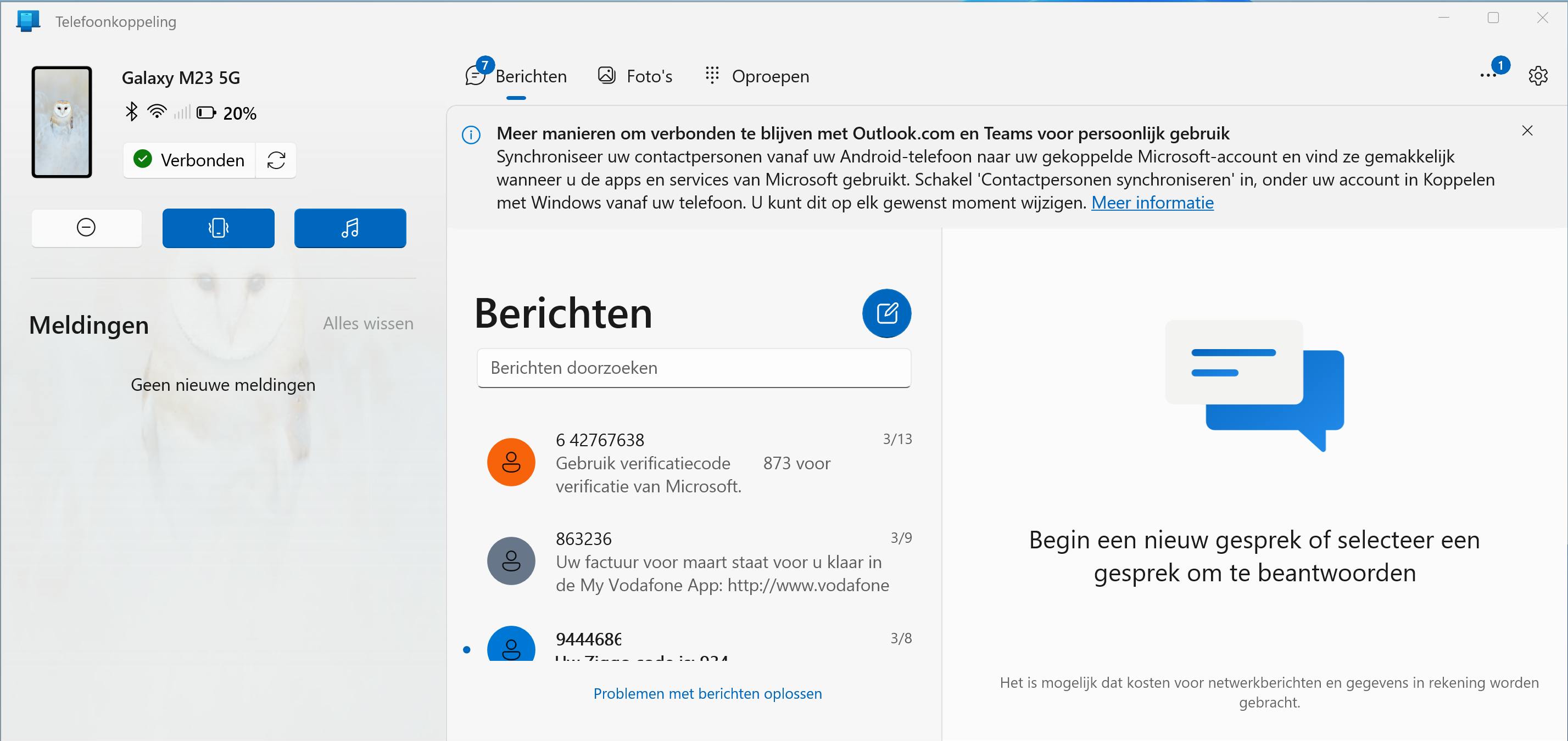 Op de tab Berichten vind je een overzicht van je sms-berichten.