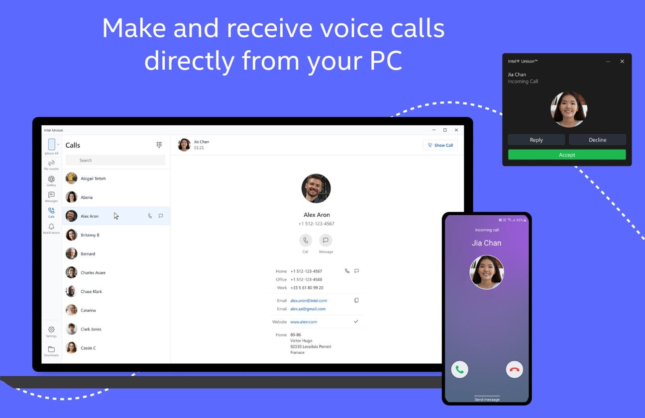 Ook Intel biedt met Unison een koppeling tussen je telefoon en pc.