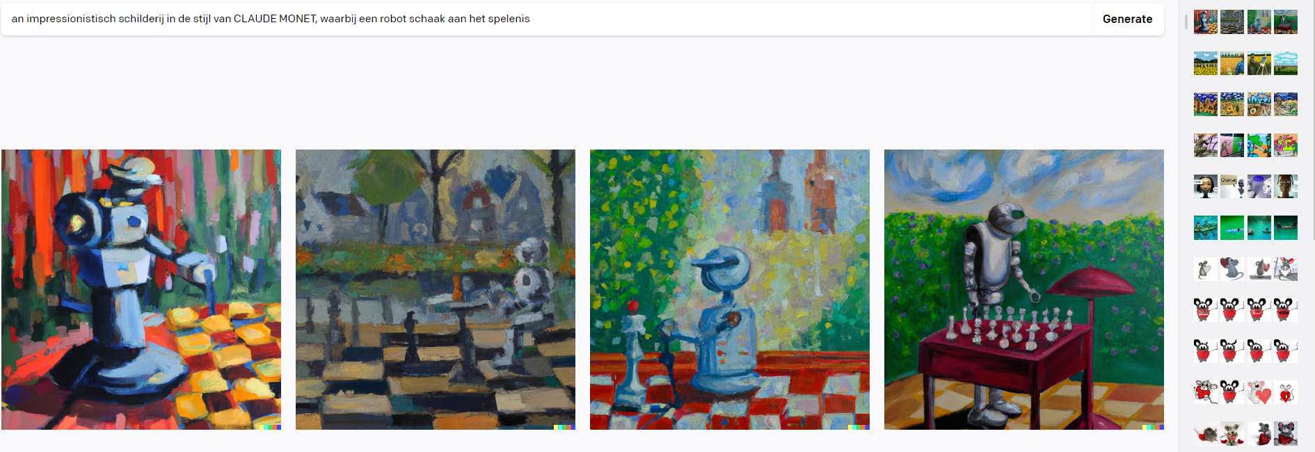 Dall-E 2 maakt impressionistische schilderijen met een schaakspelende robot.